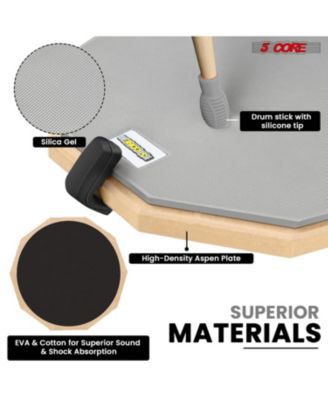 Drum Practice Pad Set 12" Adjustable Snare Drumming Stand Double Sided Silent Drummer Kit