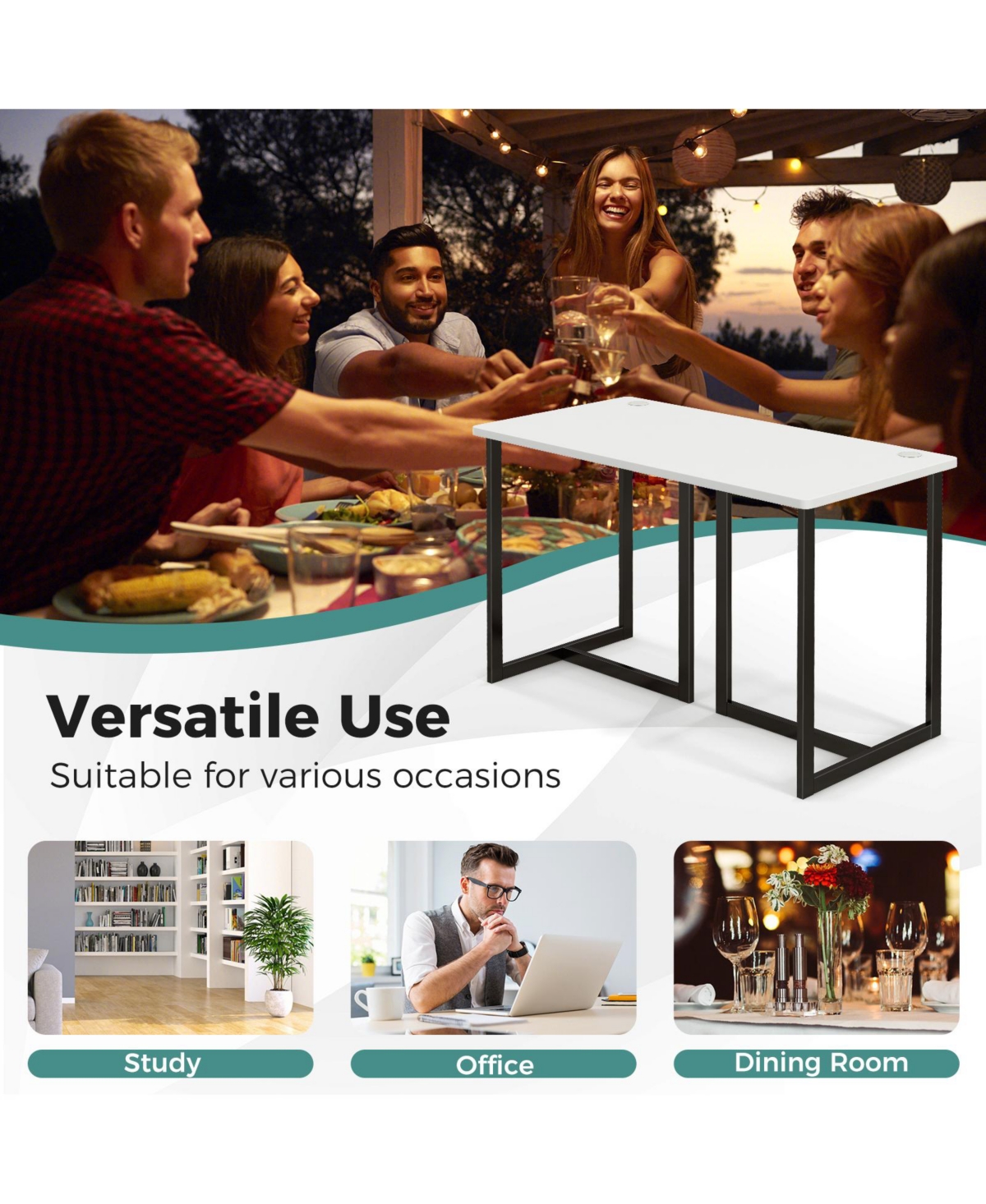 Modern Computer Desk 47 Inch Writing Study Table with Metal Frame