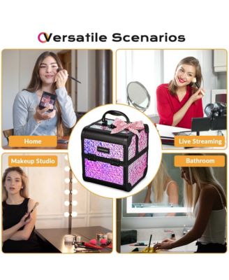 Makeup Train Case Cosmetic Organizer w/ Mirror Mermaid Pink Artist