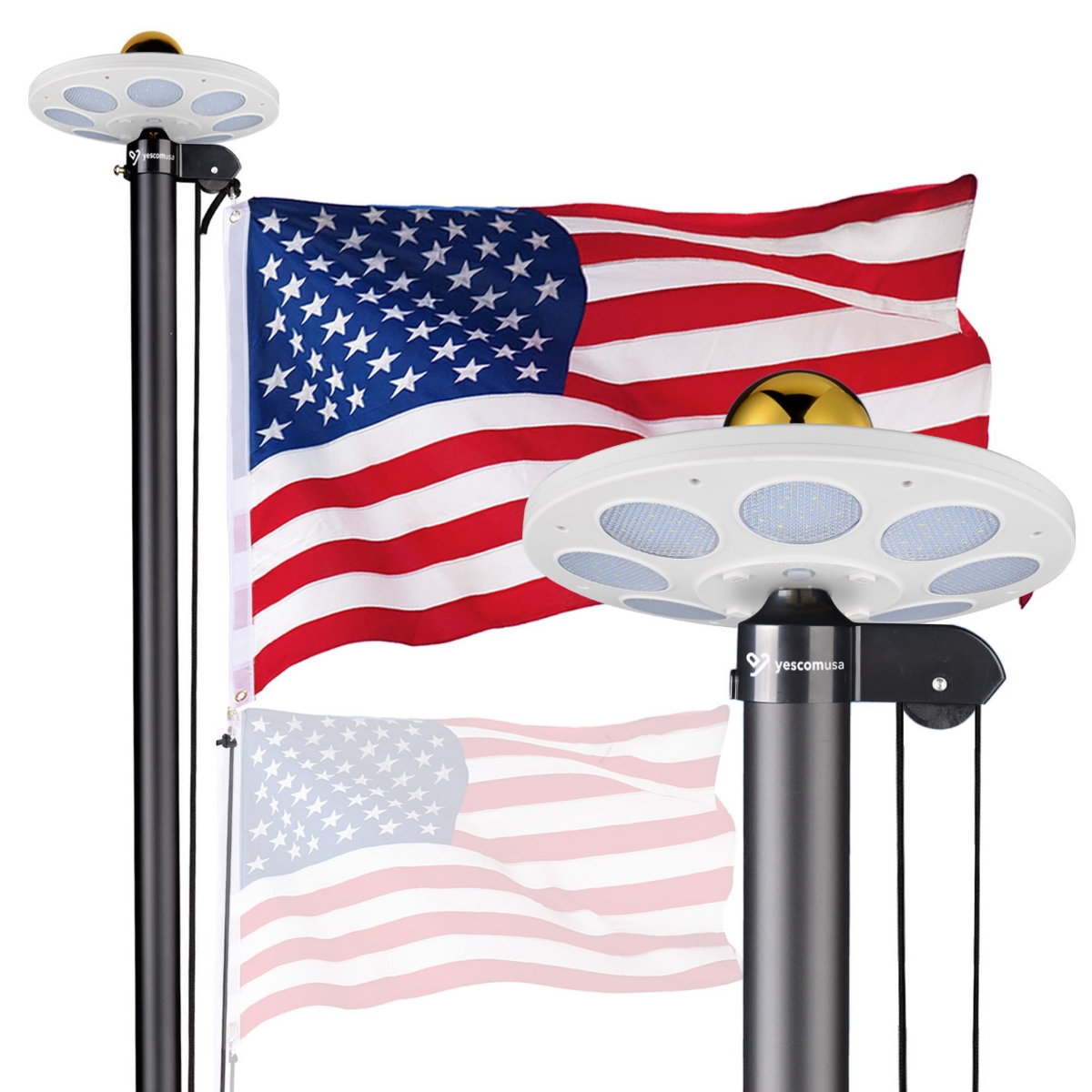 Bravery 20ft Led Solar Light Sectional Flag Pole Kit Aluminum Outside Inground with 3'x5' Usa Flag Ball Top Black - Black