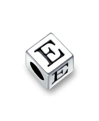 Alphabet Initial Square Block Letter Bead Charm .925 Sterling Silver