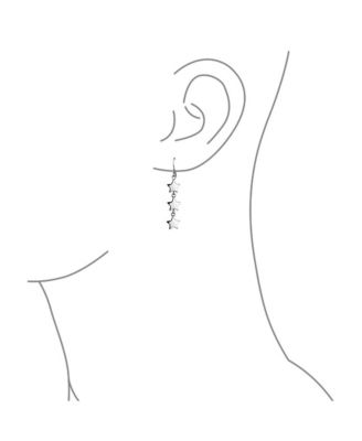 American USA Patriotic Celestial Rock Three Star Linear Drop Dangle Earrings .925 Sterling Silver French Wire