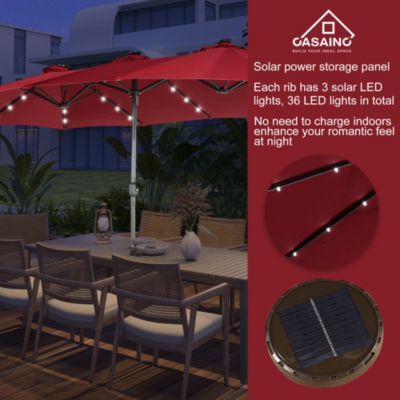 Outdoor Double-Sided Patio Umbrella with Base 36 LED Light Market Umbrella with Cover