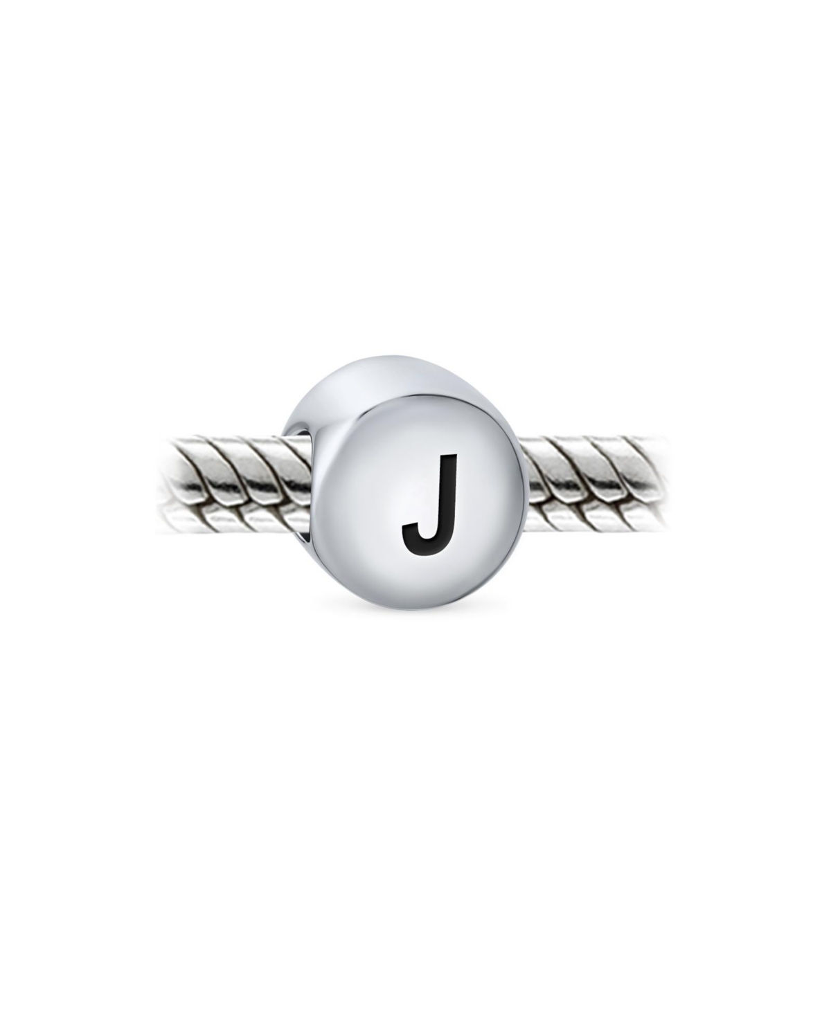 Bling Jewelry Block Round Circle Letter Abc Alphabet Initial Charm Bead For Women .925 Sterling Silver For European Bracelet