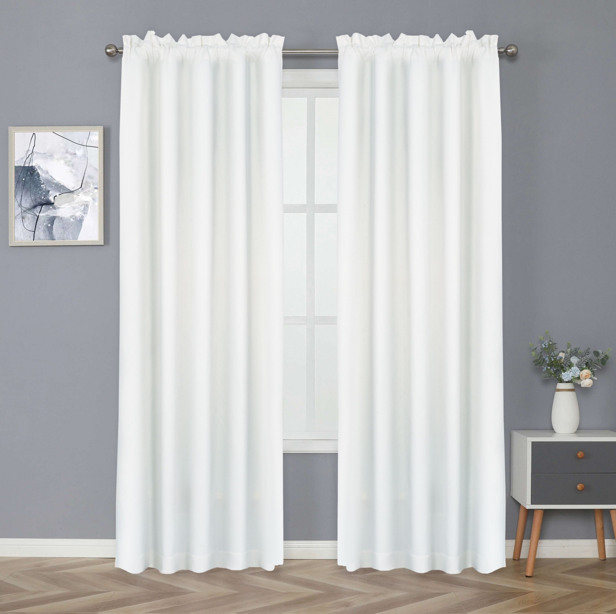 Basic Drape Woven Jacquard Thermal Curtain Panel - Gray - Black