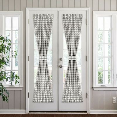 Plaid Country Farmhouse French Door Curtain Panel With Matching Tieback