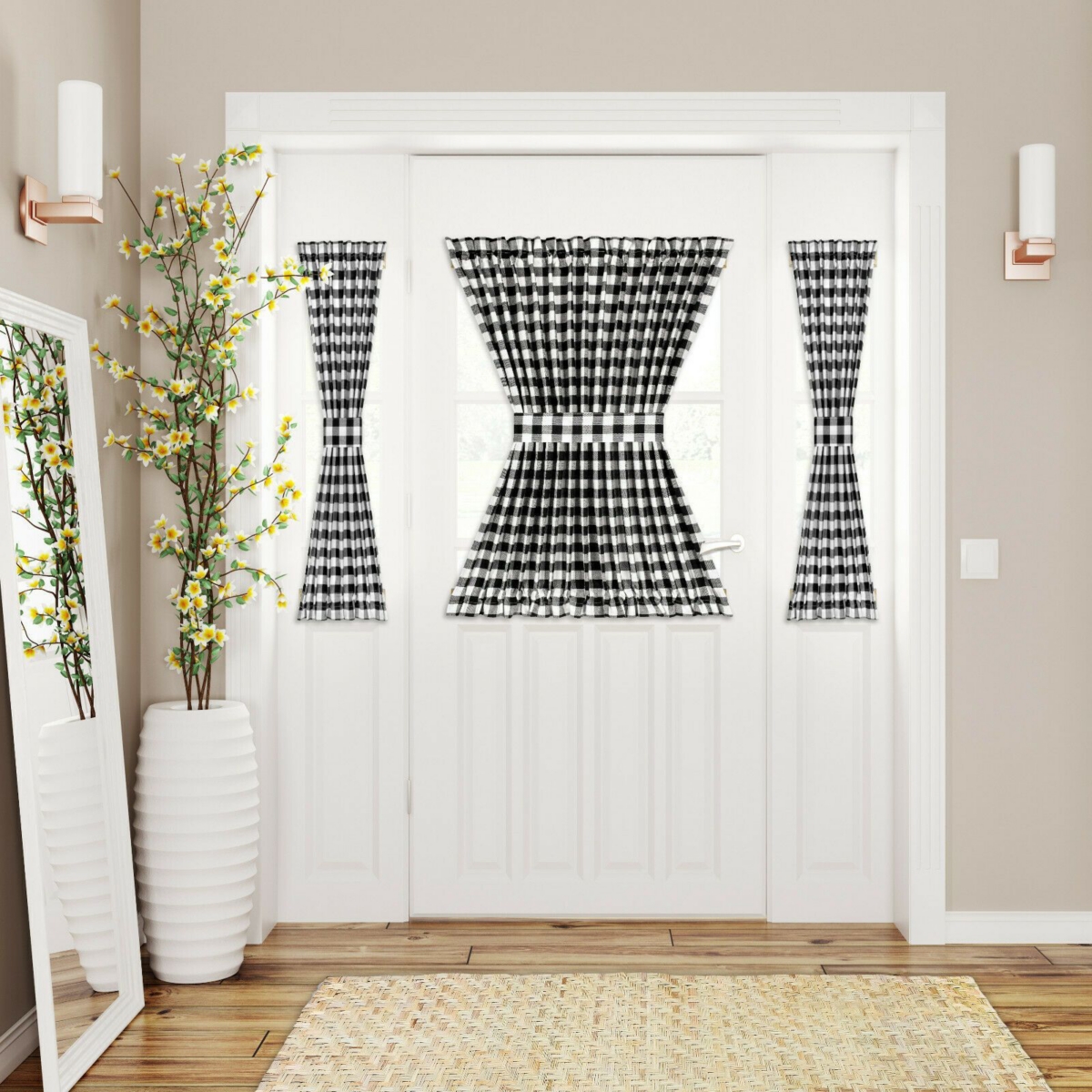 Kate Aurora Plaid Country Farmhouse French Door Curtain Panel With Matching Tieback
