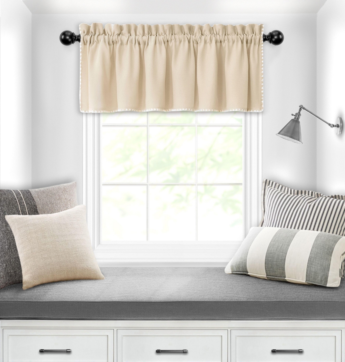 Kate Aurora Coastal Hamptons Living Complete 3 Piece Textured Kitchen Curtain Tier & Valance Set