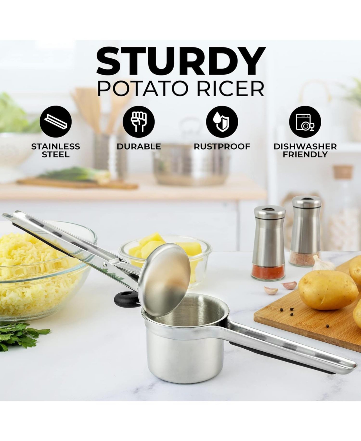 Zulay Kitchen Heavy Duty Stainless Steel Potato Ricer with Non Slip Handle