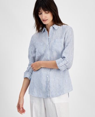 Charter Club Women s Delave Stripe Linen Button Up Shirt Created for Macy s Macy s