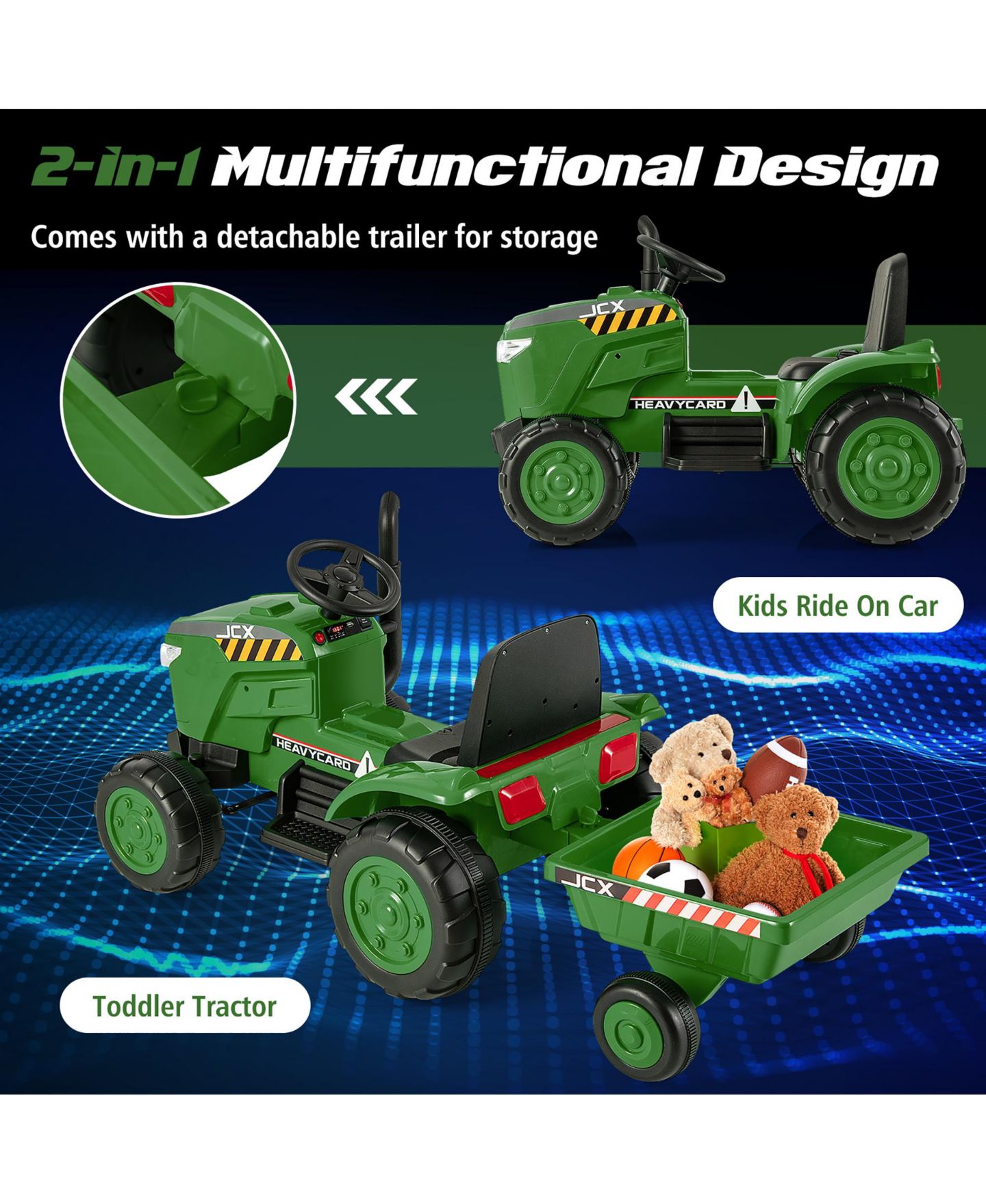 Детская игрушка Gymax 2-in-1 Electric Tractor with Trailer Remote Control Ride-On, 66 lbs. Capacity, Ages 3+, цвет: Чёрный — фото 9