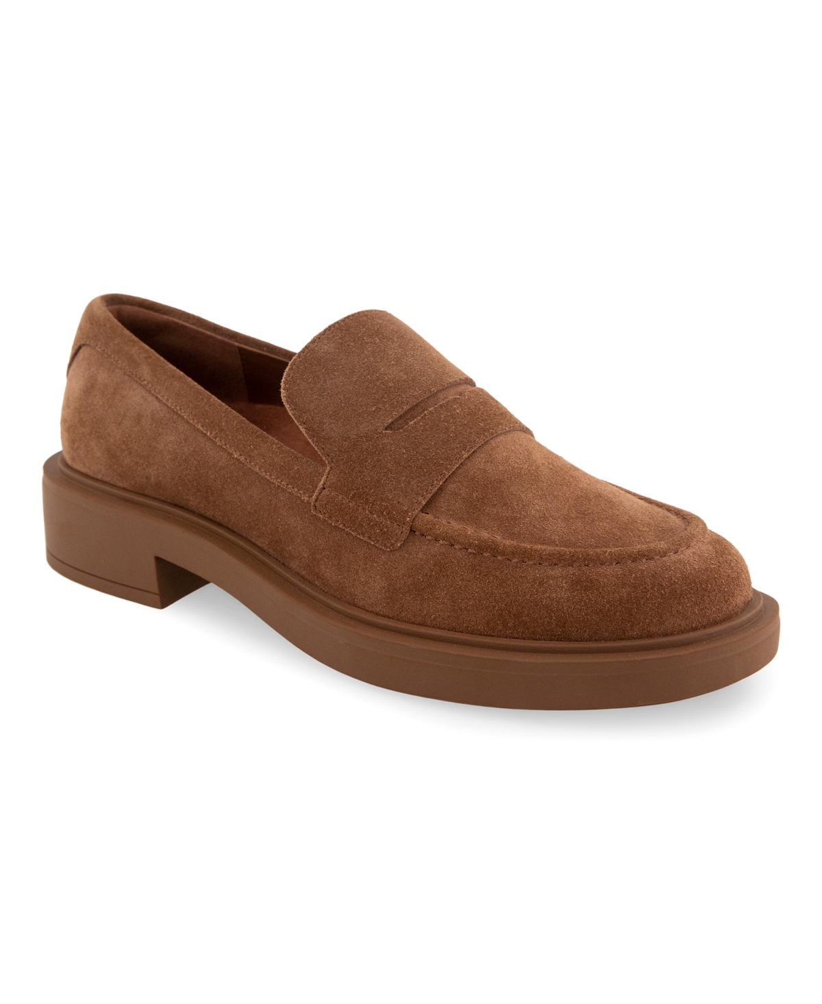 Shop Aerosoles Women's Gelso Block Heel Loafers In Brown Tobacco Suede