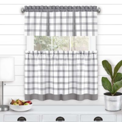 Windowpane Plaid Country Farmhouse Kitchen Curtain Tier and Valance