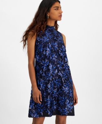 Petite Sleeveless Sequined Lace A-Line Dress