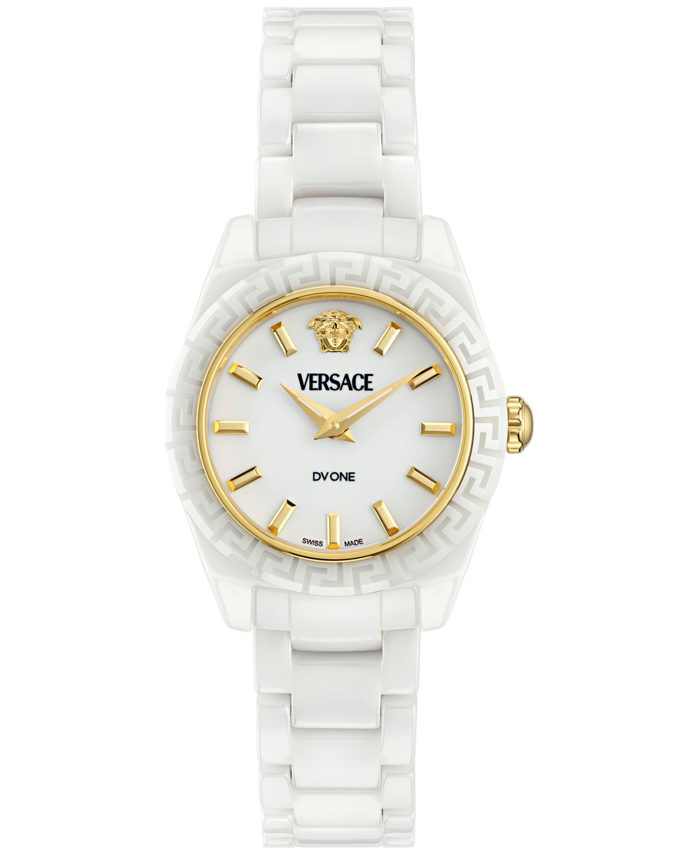 Женские швейцарские часы Versace DV One Mini, белый керамический браслет, 28 мм — фото 1