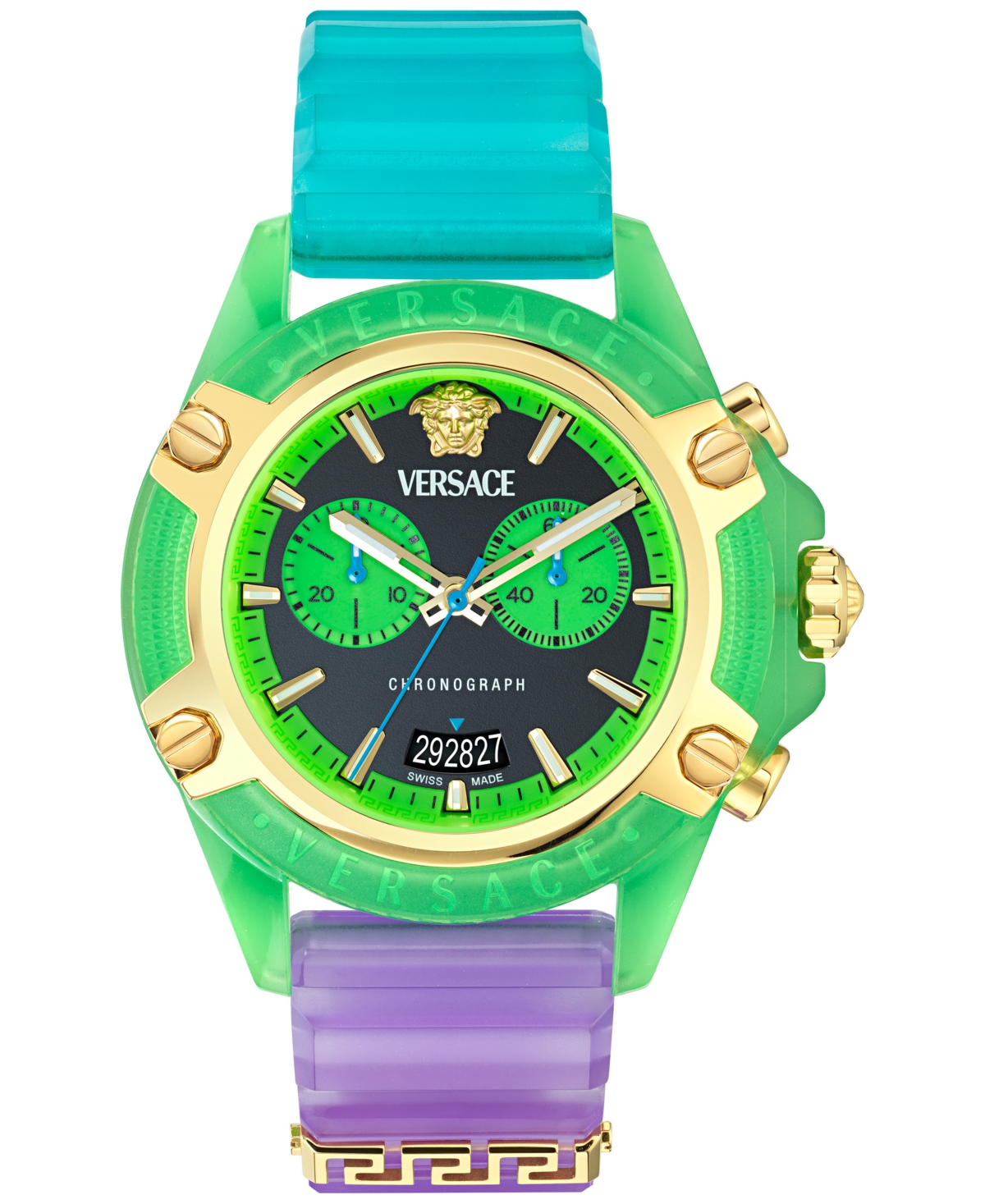 Versace Men's Swiss Chronograph Multicolor Transparent Strap 44mm In Green