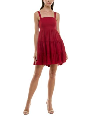 Trixxi - Juniors' Solid Tie-Back Tiered Fit & Flare Woven Dress