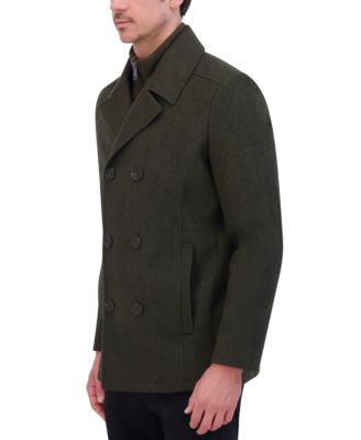 Men's Wool Blend Peacoat with Bib Coat