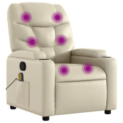 Massage Recliner Chair Cream Faux Leather