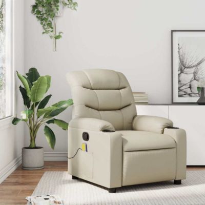 Massage Recliner Chair Cream Faux leather Standard Recliner Size