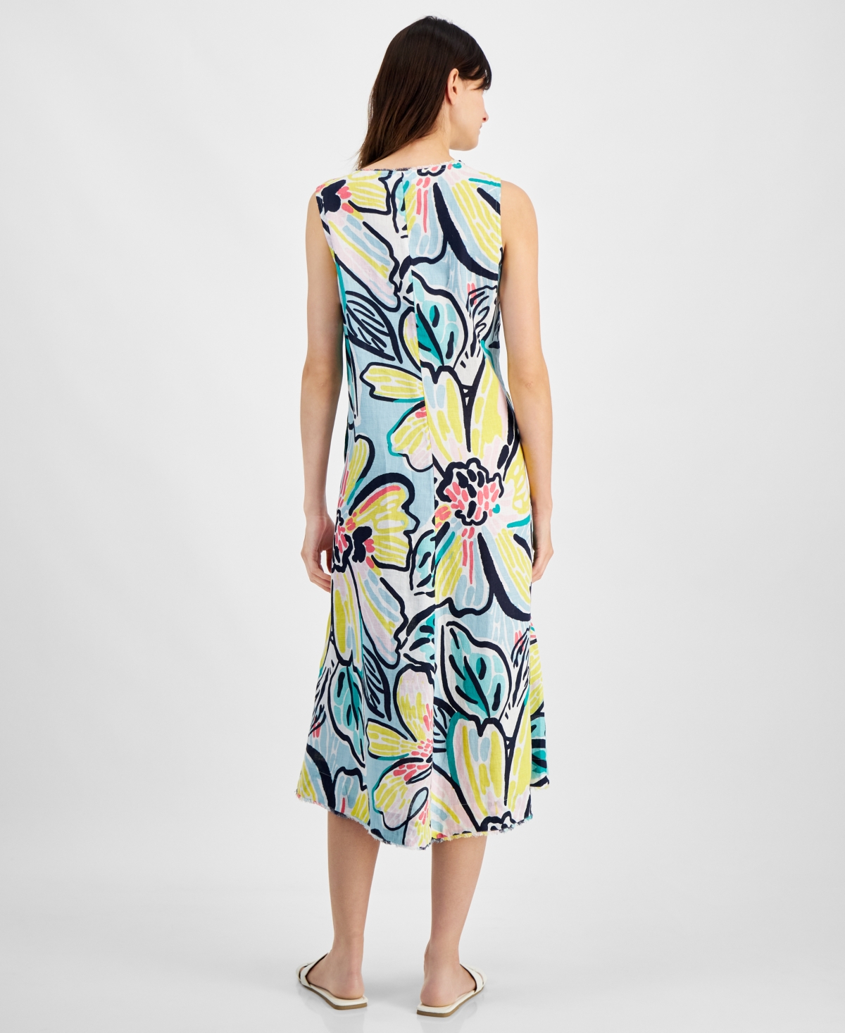 Charter Club Women's Woven Linen Printed Midi Dress, Created for Macy's