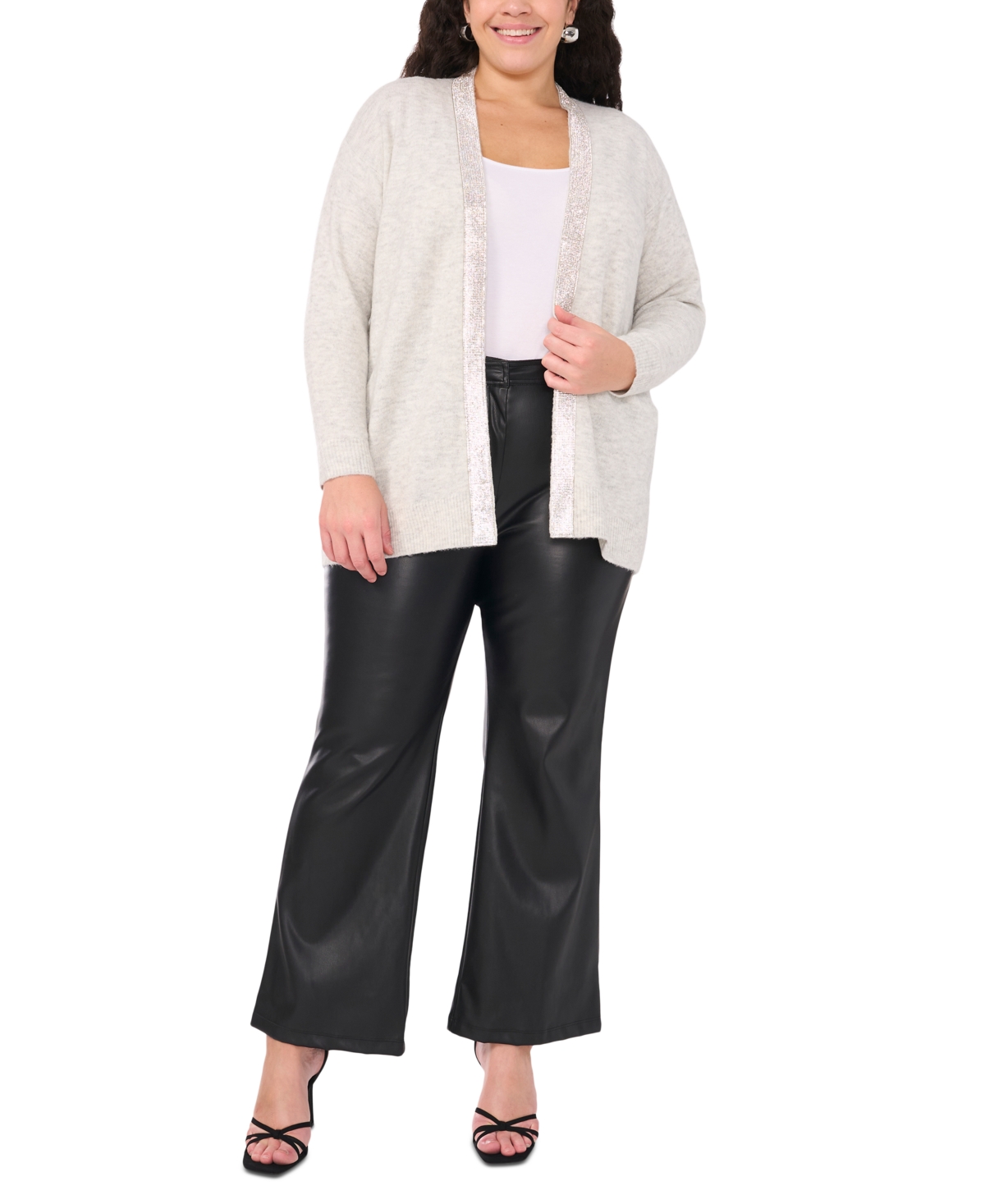 Vince Camuto Plus Size Rhinestone-Trim Cardigan Sweater, Created for Macy's