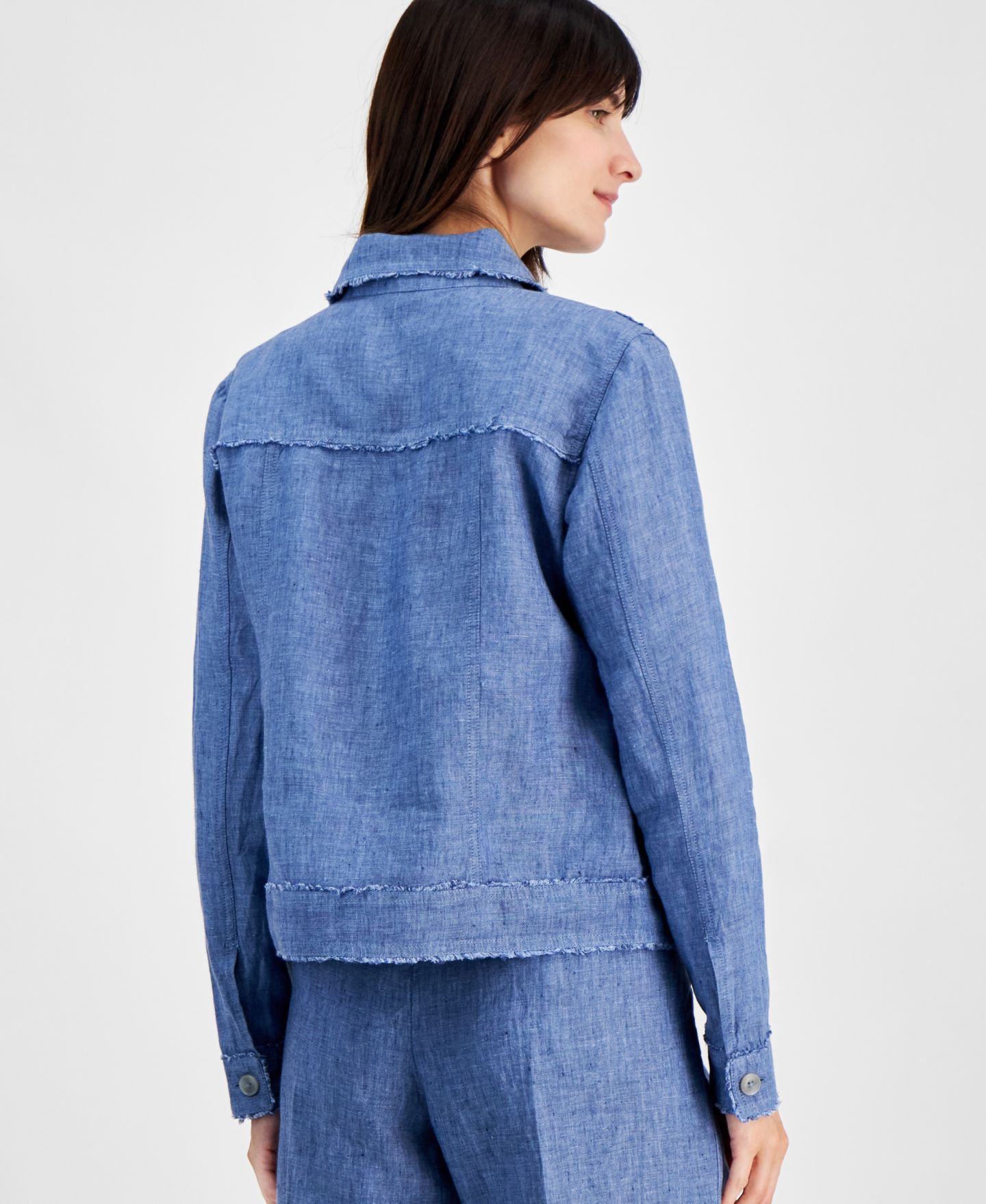 Женская куртка Charter Club Petite 100% Linen Frayed-Edge, цвет: Синий океанский — фото 2
