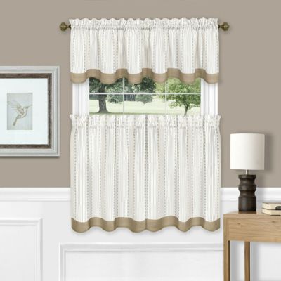 Farmhouse Striped Rod Pocket Cafe Kitchen Curtain Tier and Valance Set