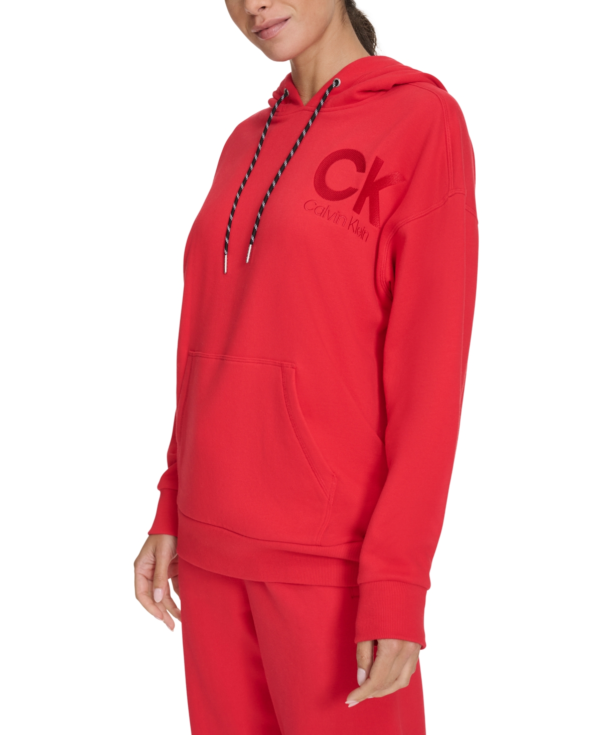 CALVIN KLEIN WOMEN'S ECO FLEECE LOGO PULLOVER HOODIE 
