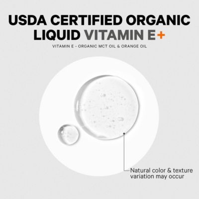 Liquid Vitamin E+ - USDA-Certified Organic Vitamin E - 2-Month Supply - D-Alpha Tocopherol Acetate, Organic MCT Oil, Organic Orange Fruit Oil, Unflavored, Non-GMO, Gluten-Free - 2 fl oz