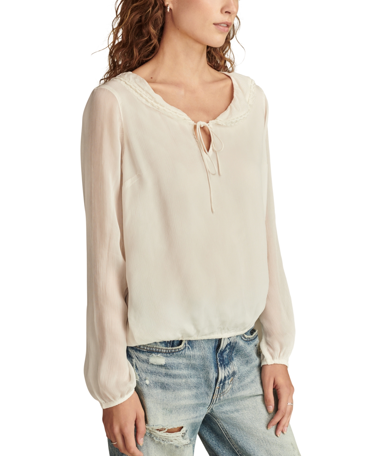 LUCKY BRAND WOMEN'S RUFFLE-COLLAR LONG-SLEEVE TOP 