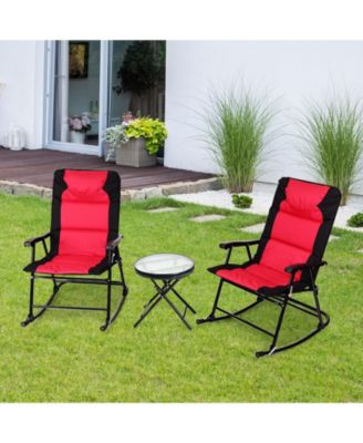 3 Pieces Outdoor Folding Rocking Chair Table Set with Cushion