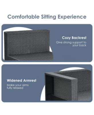 6 Pieces Patio Rattan Furniture Set with Glass Table and Cushioned Seat