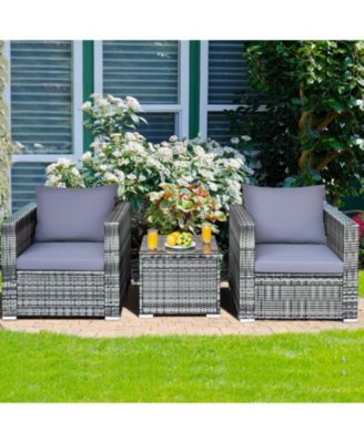 3 Pieces Patio Rattan Furniture Bistro Sofa Set with Cushioned