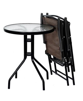 3 Pieces Patio Garden Furniture Set of Round Table and Folding Chairs