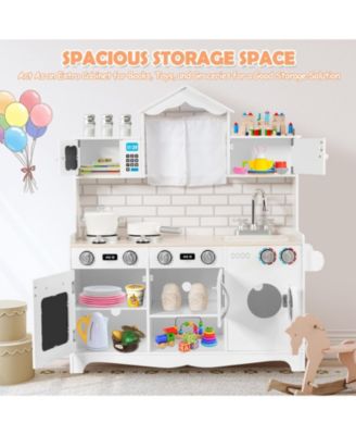 Wooden Kids Kitchen Pretend Play Toys with Washing Machine