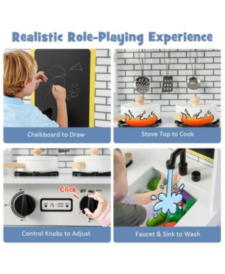 Kids Wooden Kitchen Play Set with Storage Shelves and Accessories