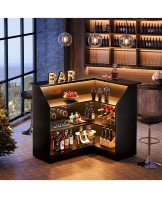Bar Cabinet, L-Shaped Home Bar Table with Stemware Racks, 4-Tier Corner Bar Unit Liquor Wine Bar Table Reception Desk for Home Pub