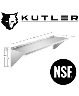 12" x 60" Stainless Steel Shelf, NSF Commercial Wall Mount Shelving w/ Backsplash, Floating Metal Mounted Shelves for Restaurant, Kitchen, Home