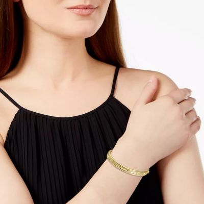 14K Gold Plated Cubic Zirconia Grooved Bangle Bracelet