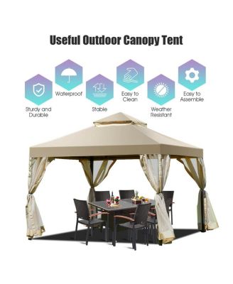 Outdoor 2-Tier 10 Feet x 10 Feet Screw-free Structure Shelter Gazebo Canopy