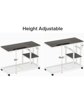 Height Adjustable C Table with Wheels, Mobile Couch Snack Side Table, Sofa Bedside Laptop Stand C Shaped TV Tray