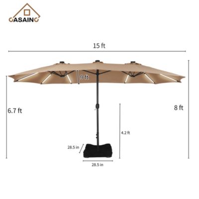 Outdoor Double-Sided Rectangular LED Light Market Umbrella With Base and Cover