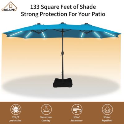 Outdoor Double-Sided Rectangular LED Light Market Umbrella With Base and Cover
