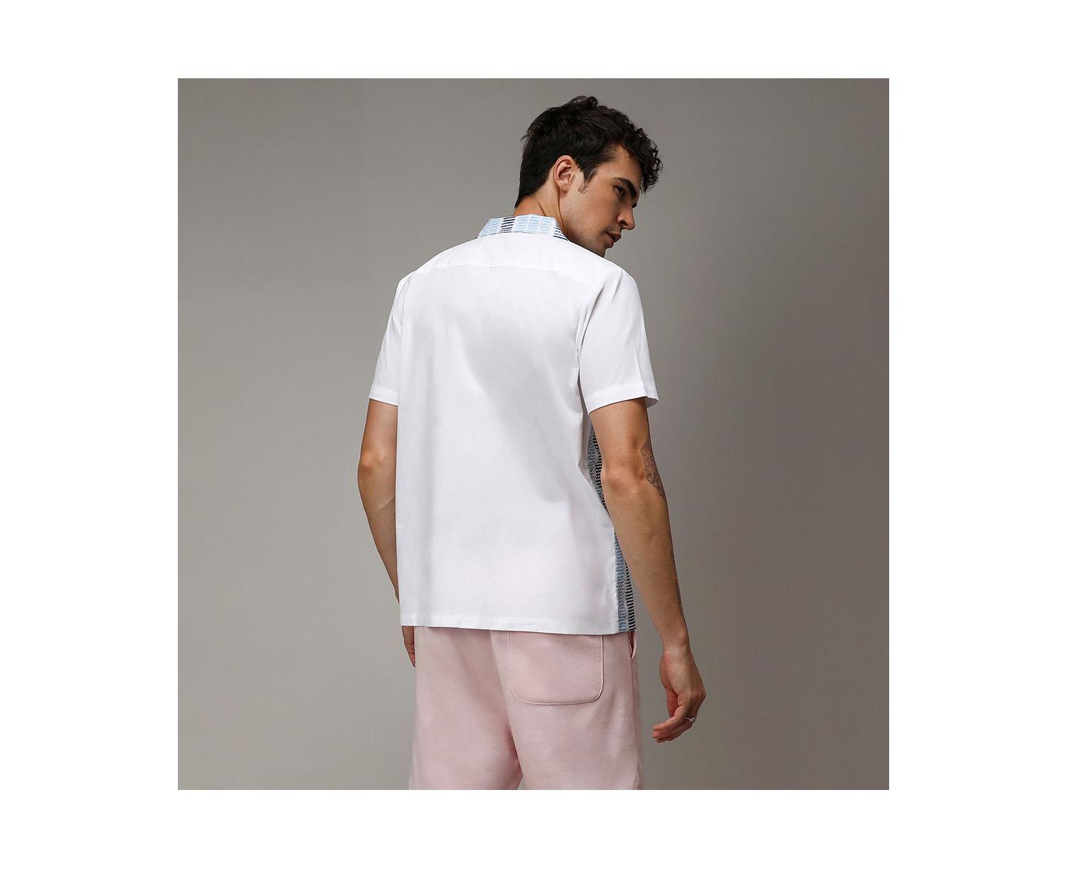 Men's Sky Blue & Midnight Black Fish Eye Ethnic Shirt