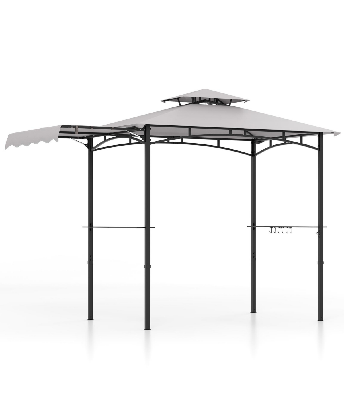 10.5 x 5 Ft Grill Gazebo with Side Awning and Double-Tiered Top-Gray - Grey