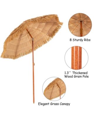 6.5 Feet Portable Thatched Tiki Beach Umbrella with Adjustable Tilt