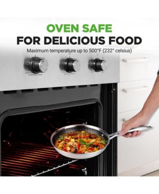 8'' Stir Fry Pan with Glass Lid - Triply Stainless Steel Cookware, DAKIN Etching Non-Stick Coating Inside and Outside