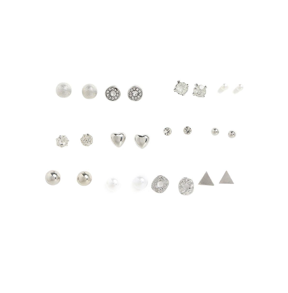 Sohi Set Of 12 Multicoloured Gold-plated Contemporary Studs Earrings In Silver