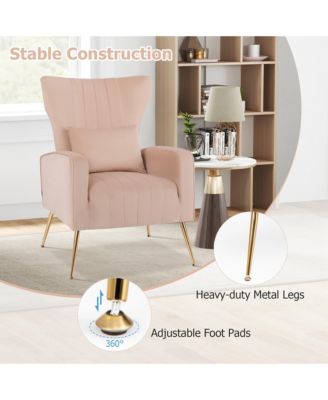  Standard Size  Velvet Upholstery  Wingback Design, Lumbar Pillow, Golden Metal Legs  Accent Chair